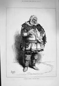 Old Antique Print 1875 Portrait Mr Phelps Falstaff Gaiety Theatre Costume 19th