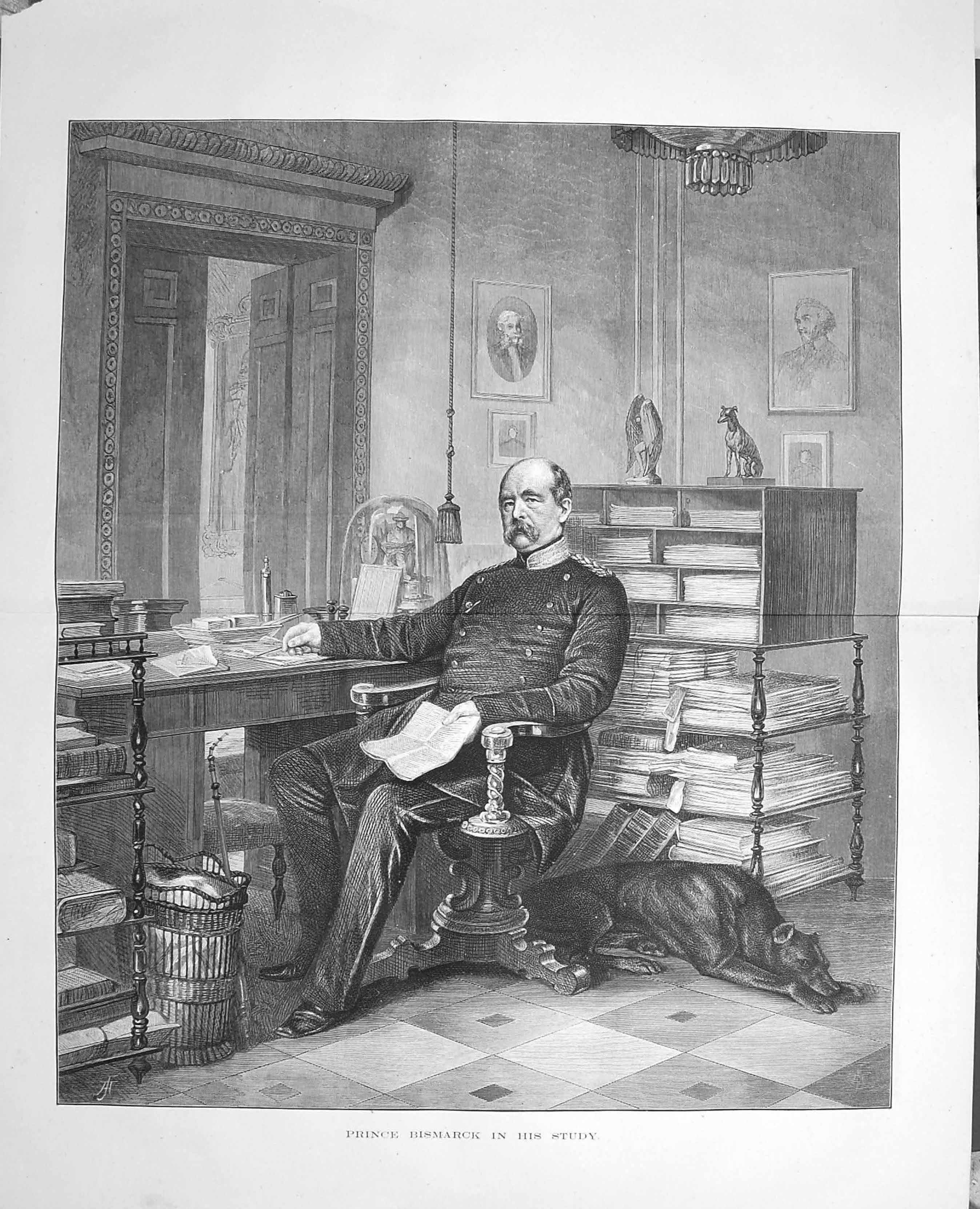 Original Old Antique Print 1875 Portrait Prince Bismarck Study Uniform War 0