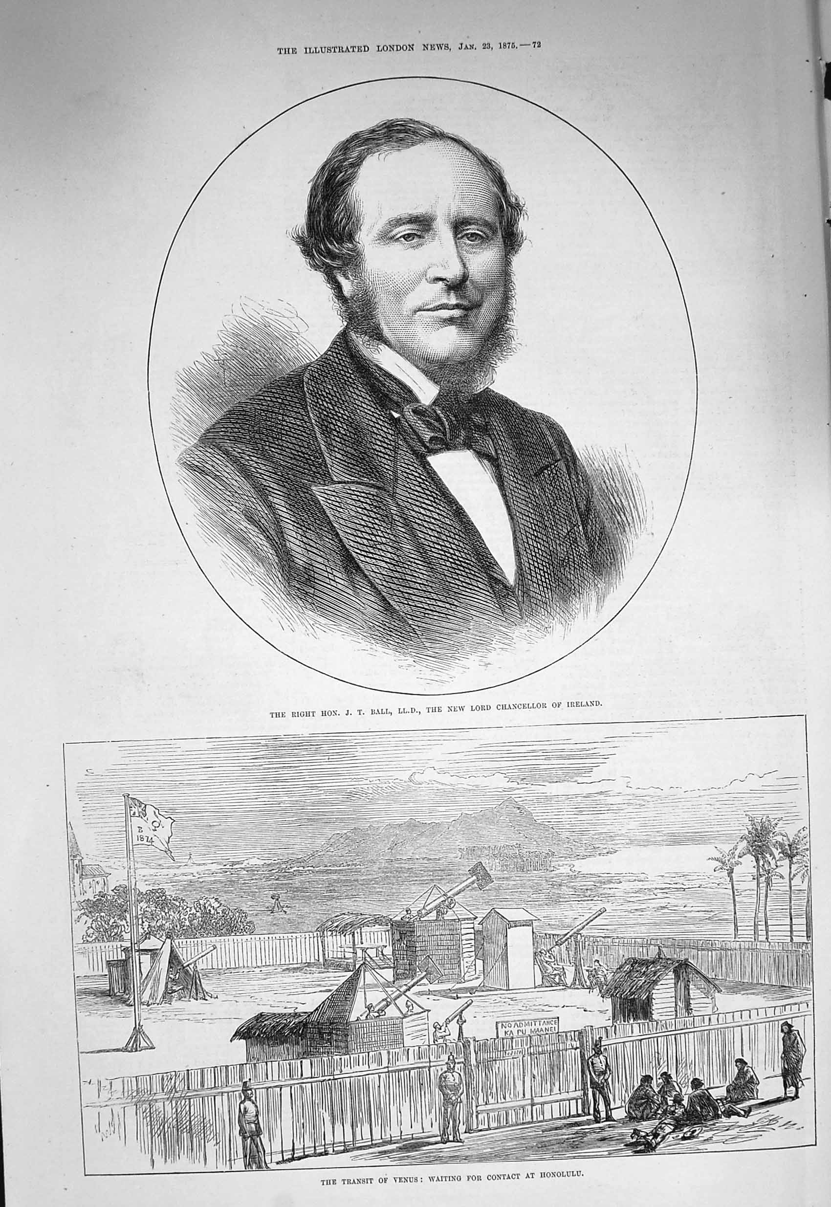 Old Antique Print 1875 Ball Chancellor Ireland Venus Honolulu Astronomy 19th