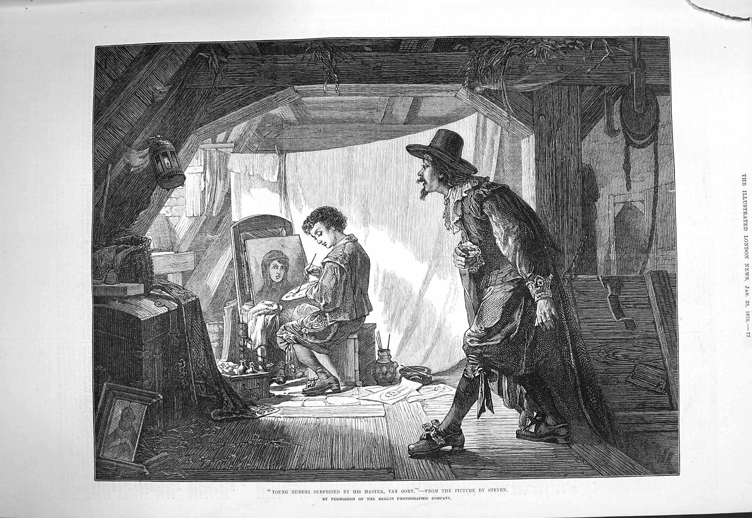 Old Antique Print 1875 Young Rubens Master Van Oort Art Studio Painting 19th