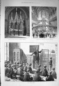 Old Antique Print 1875 Lonsdale Lichfield Cathedral Museum School Berlin 19th