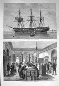 Original Old Antique Print 1875 Arethusa Training Ship Greenhithe Wills S 19th