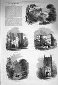 Original Old Antique Print 1875 Alnwick Castle Barbican Clock Tower Bond Gate