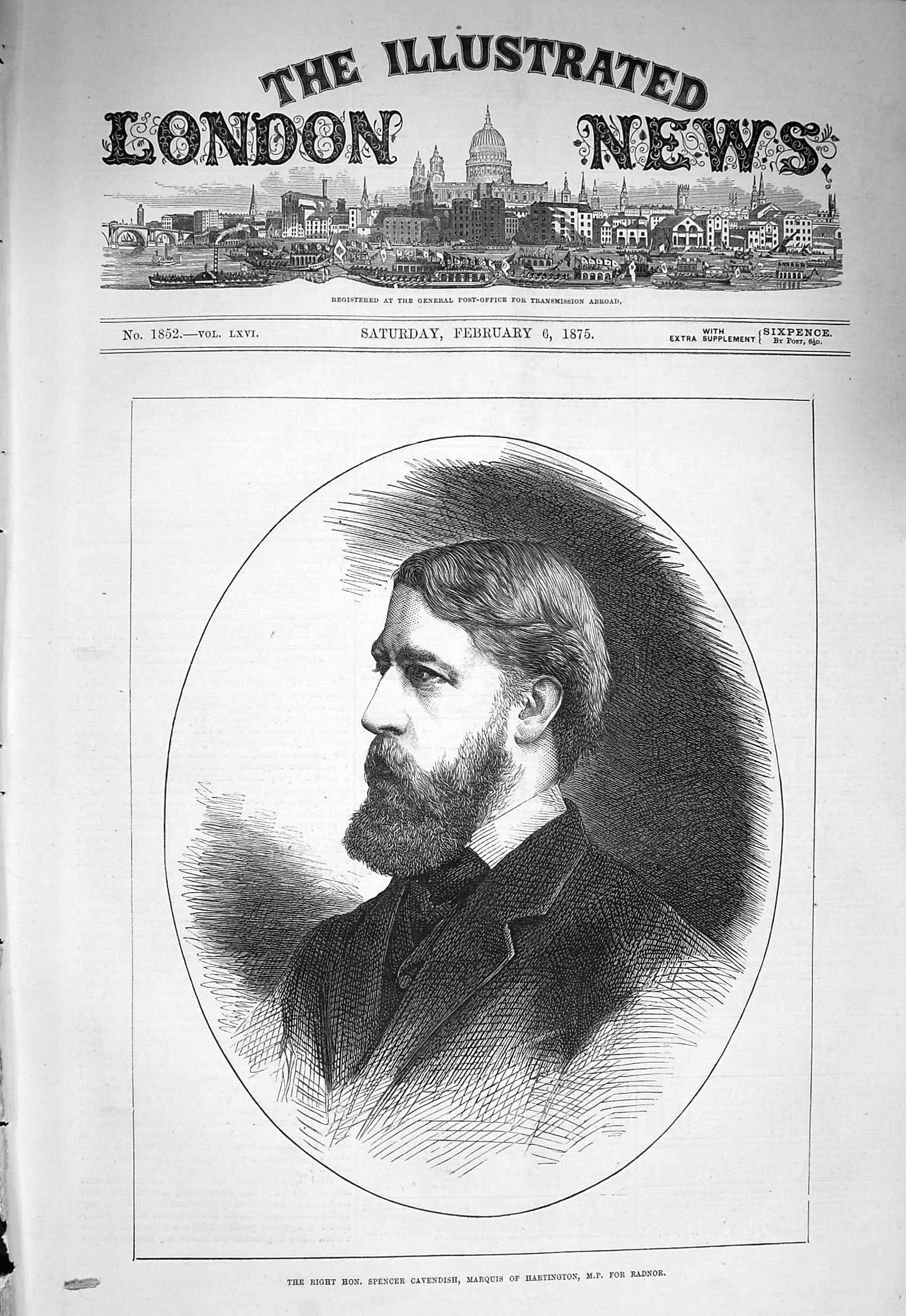 Original Old Antique Print 1875 Spencer Cavendish Marquis Hartington Radnor
