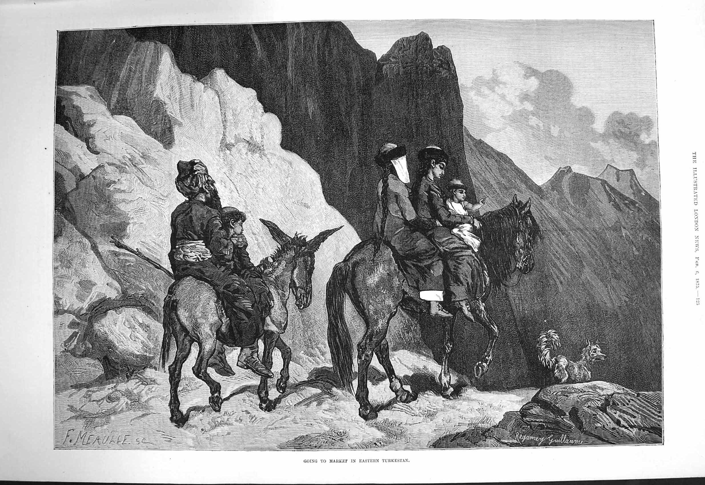 Old Antique Print 1875 Scene Going To Market Easter Turkestan Horses Hill 19th