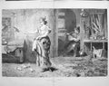 Antique Old Print 1875 Peaceful Times Young Woman Feeding Birds Man Sleep 19th