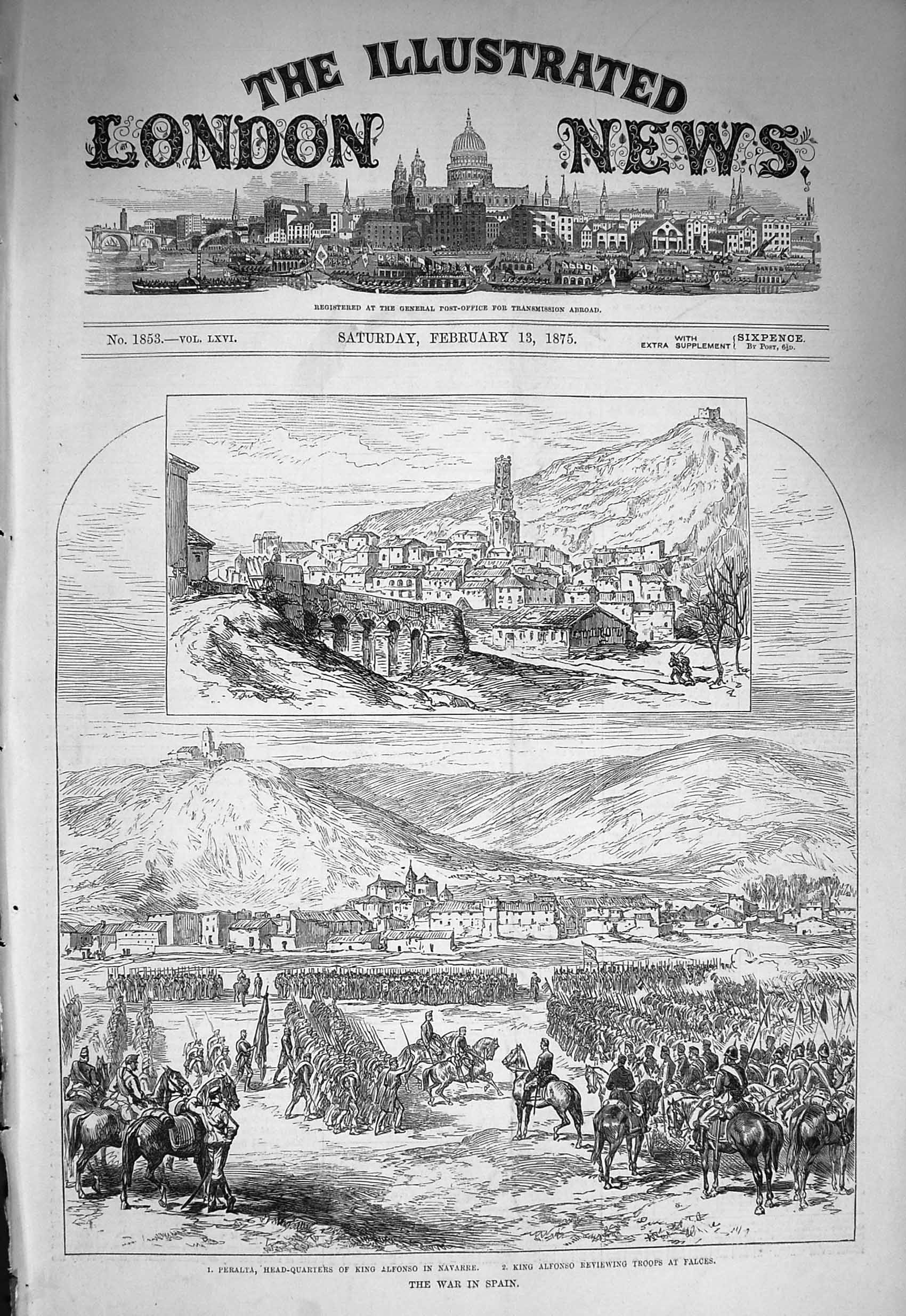Original Old Antique Print 1875 Peral Taking Alfonso Navarre Falces Siers War