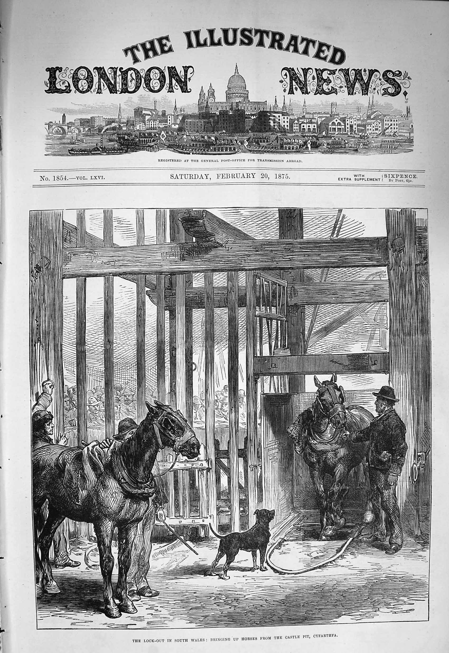 Old Antique Print 1875 Lock-Out Wales Horses Castle Pit Cyfarthfa Mining 19th