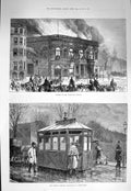 Old Antique Print 1875 Fire Edinburgh Theatre Cabmen Shelter John'S-Wood 19th