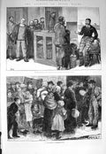Original Old Antique Print 1875 Lock-Out Wales Pawn Office Merthyr-Tydvil Coal
