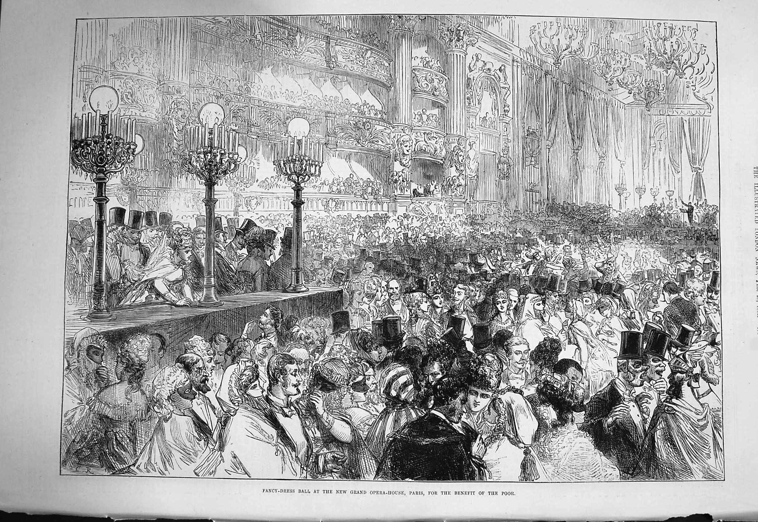 Original Old Antique Print 1875 Fancy Dress Ball Grand Opera House Paris Poor