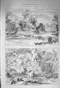 Old Antique Print 1875 Duffla Guard Sappers Dikrung River Trestle Bridge 19th