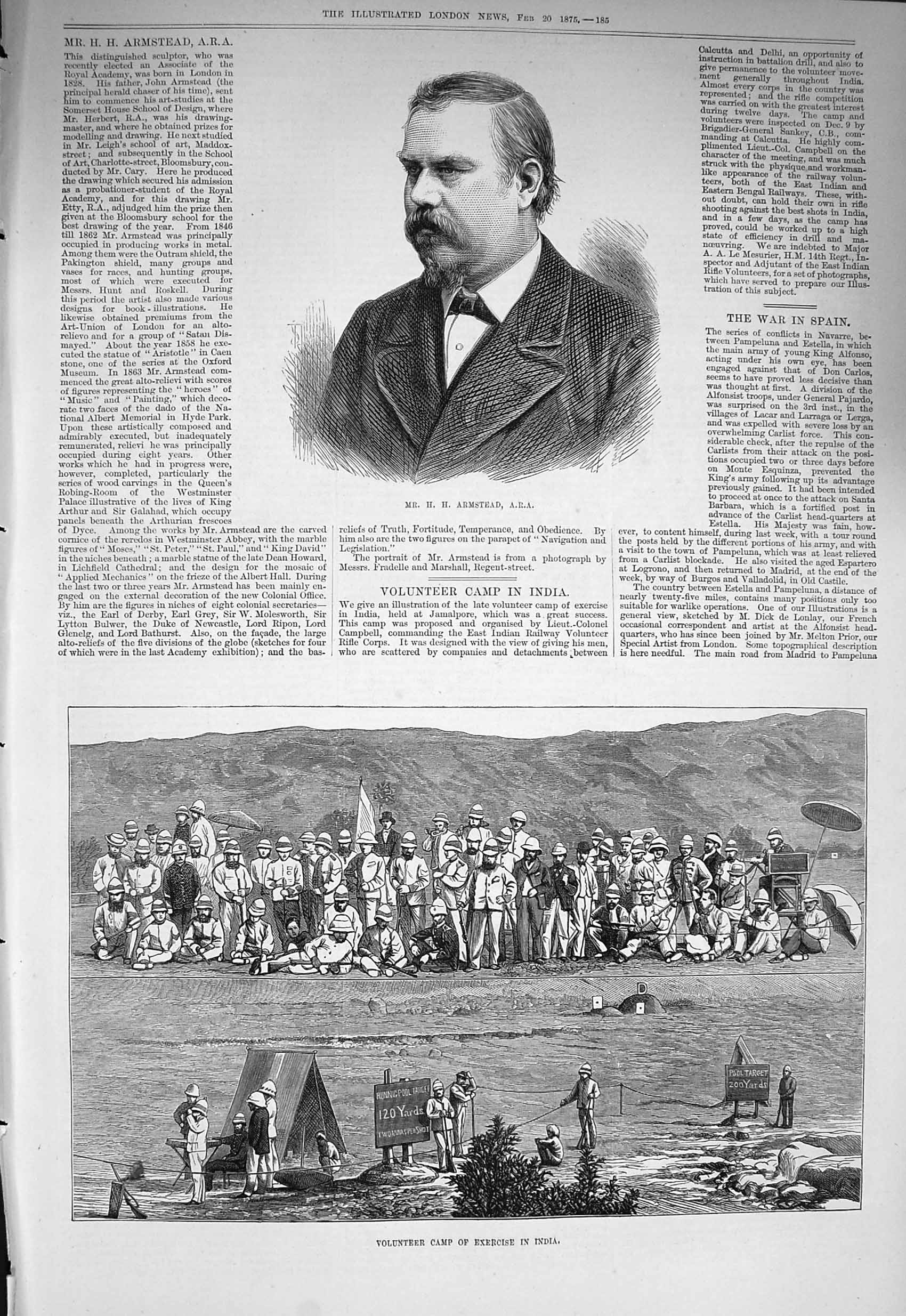 Old Antique Print *3243 1875 Armstead Volunteer Camp Exercise India Siers