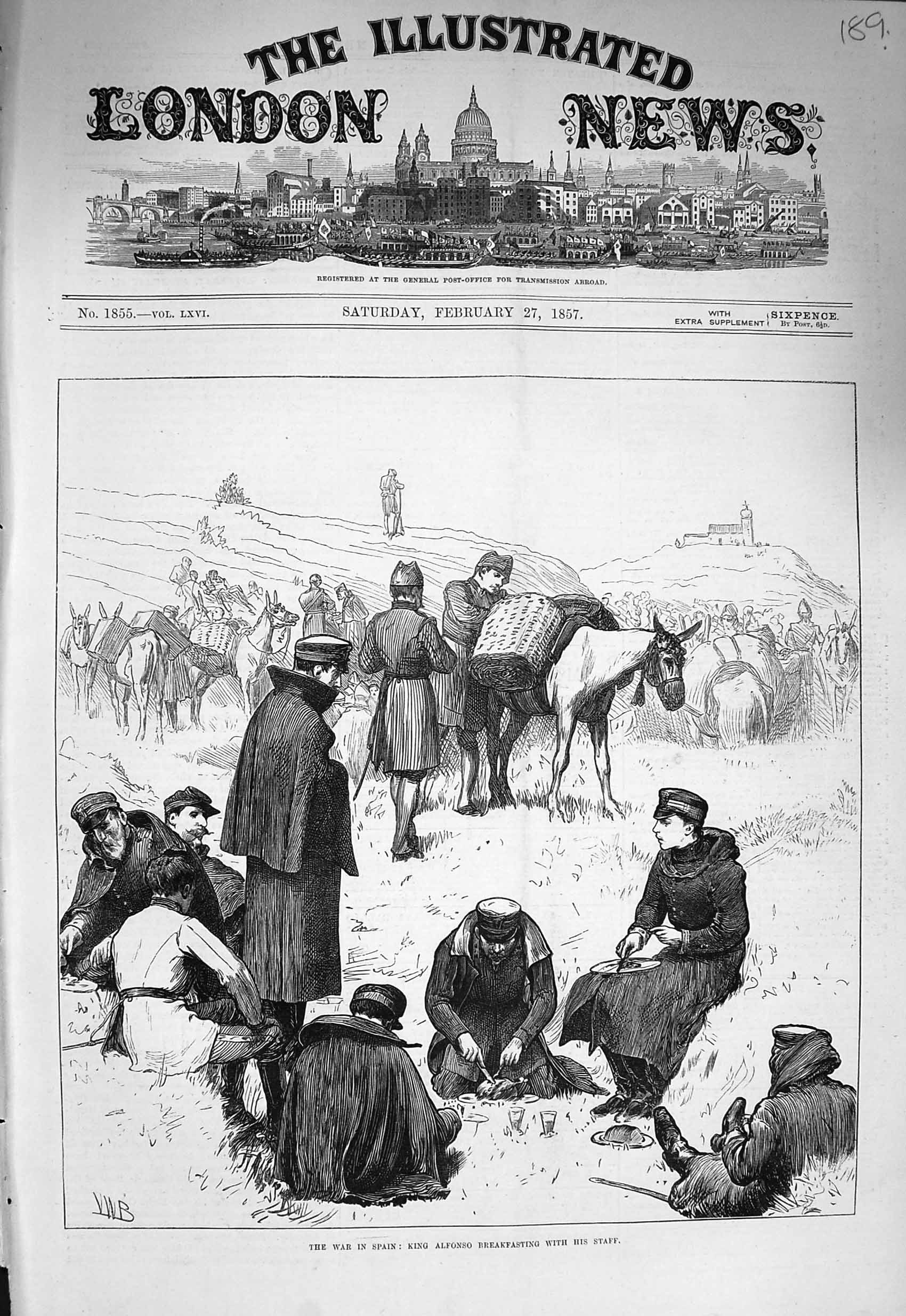 Original Old Antique Print 1875 War Spain King Alfonso Eating Breakfast Siers