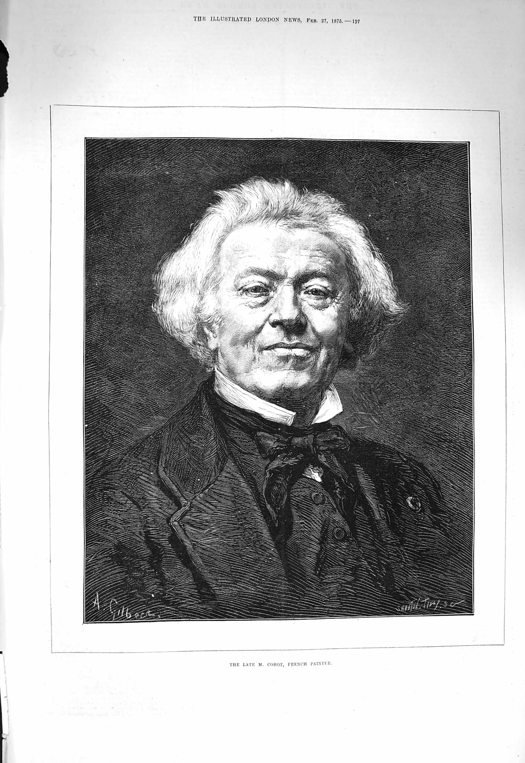 Original Old Antique Print 1875 Portrait John Baptiste Corot French Painter