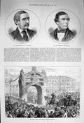 Original Old Antique Print 1875 Holms Paisley Hackney War Spain King Alfonso