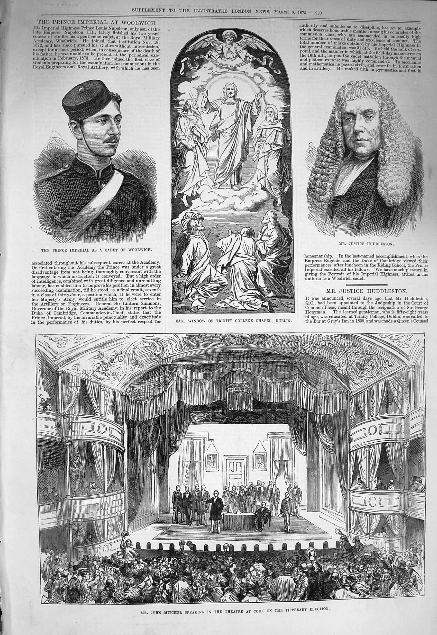 Old Antique Print 1875 John Mitchel Theatre Window Dublin Prince Imperial 19th