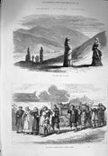 Original Old Antique Print 1875 Chinese Funeral Customs Ming Tomb Nanking Grave