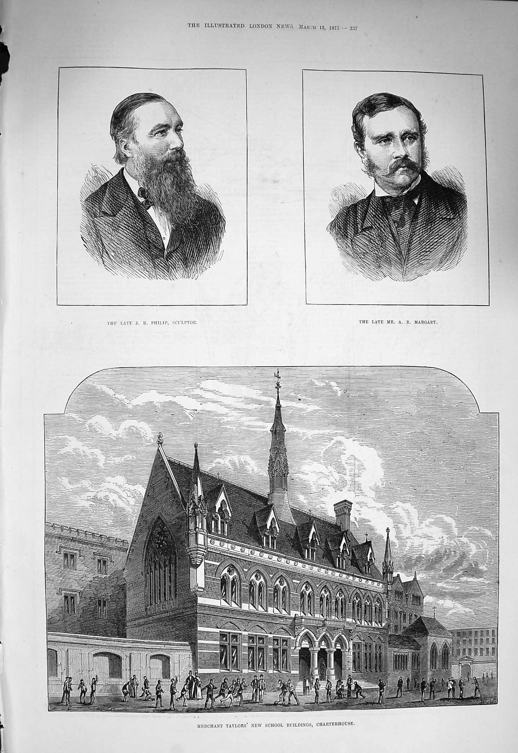 Original Old Antique Print 1875 Philip Sculptor Margary School Charterhouse