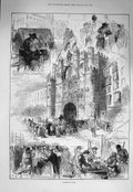 Original Old Antique Print 1875 Spain Street Cobbler Grinder Maria Burcos 19th
