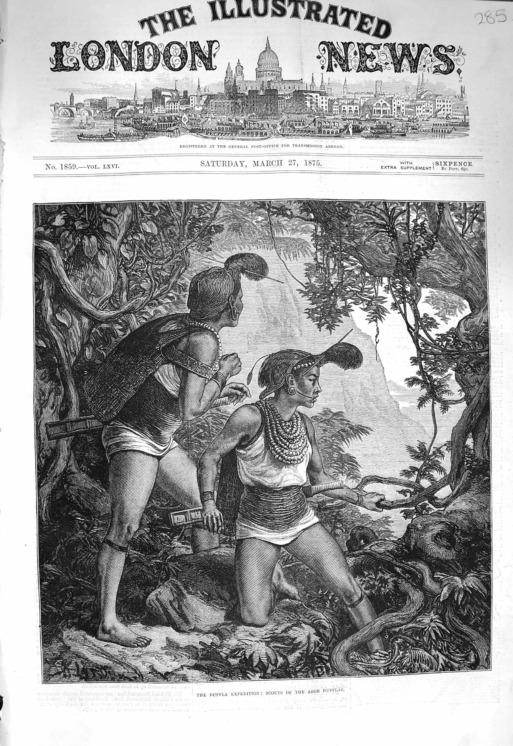 Original Old Antique Print 1875 Duffla Expedition Scouts Abdor Dufflas Natives