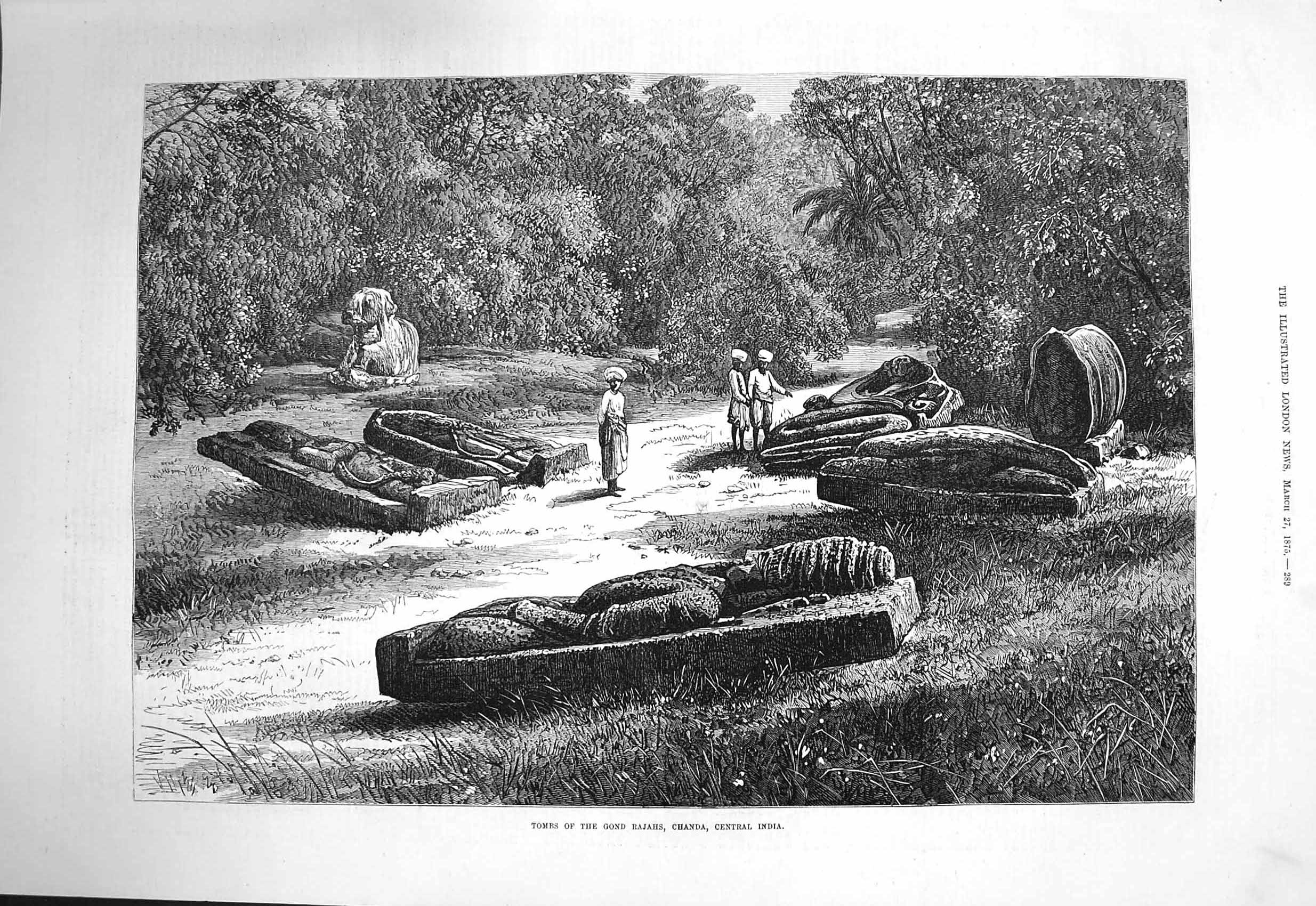 Original Old Antique Print 1875 Tombs Gond Rajahs Chanda Central India Fine Art