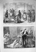 Original Old Antique Print 1875 War Spain Siers Valladolid Court Theatre Flora