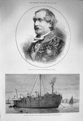 Original Old Antique Print 1875 Count De Jarnac Navy Volunteer Ship Rainbow 19th
