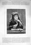 Original Old Antique Print 1875 Portrait Beautiful Girl Reading Book Victorian