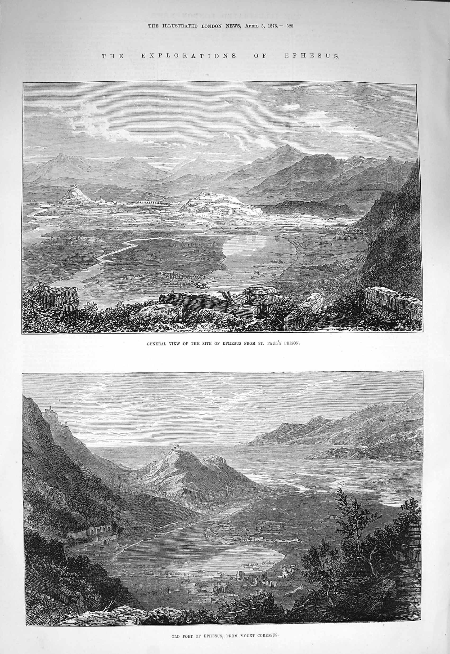 Original Old Antique Print 1875 Ephesus St. Paul'S Prison Port Mount C Victorian