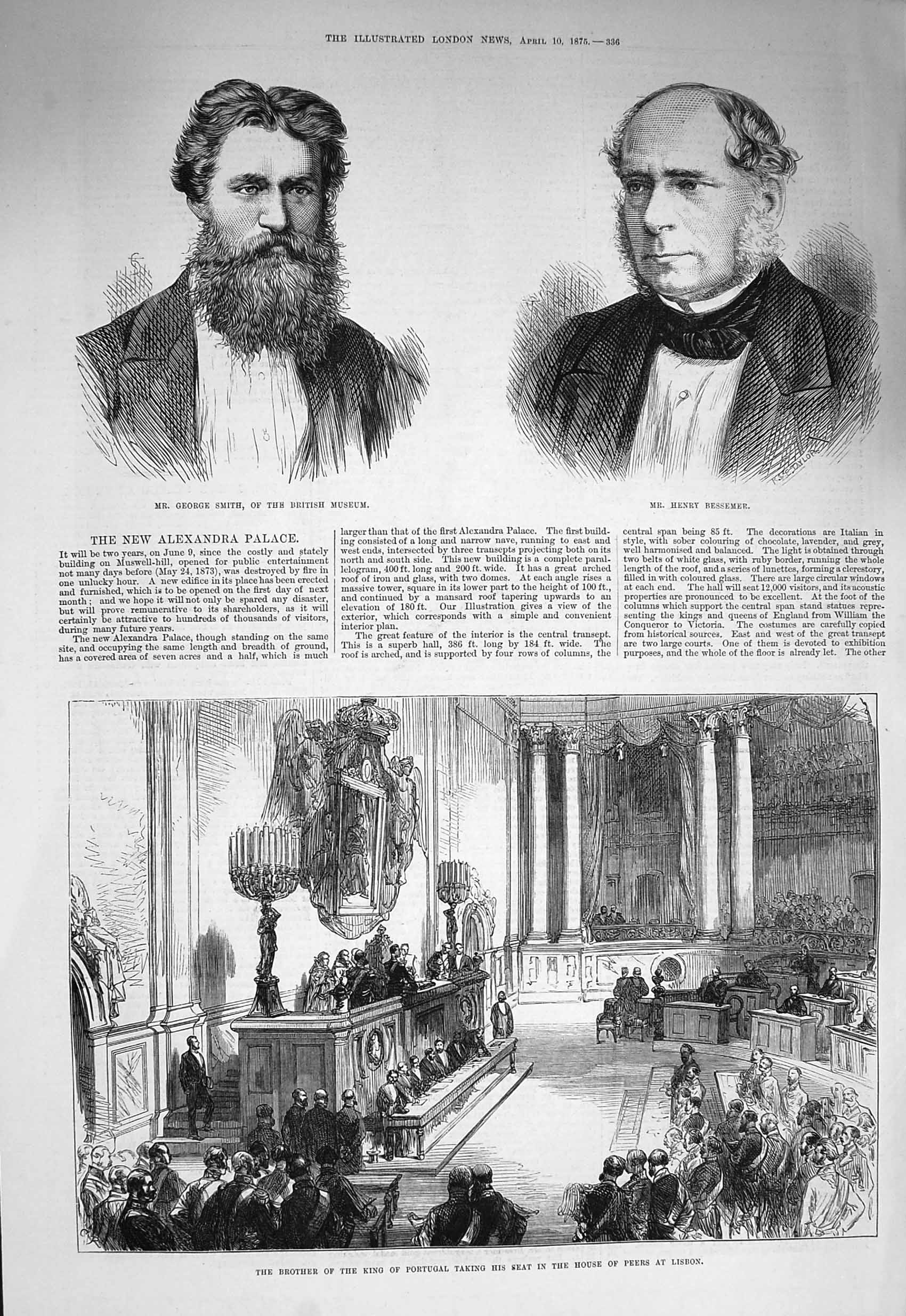 Original Old Antique Print 1875 George Smith Henry Bessemer House Peers Lisbon
