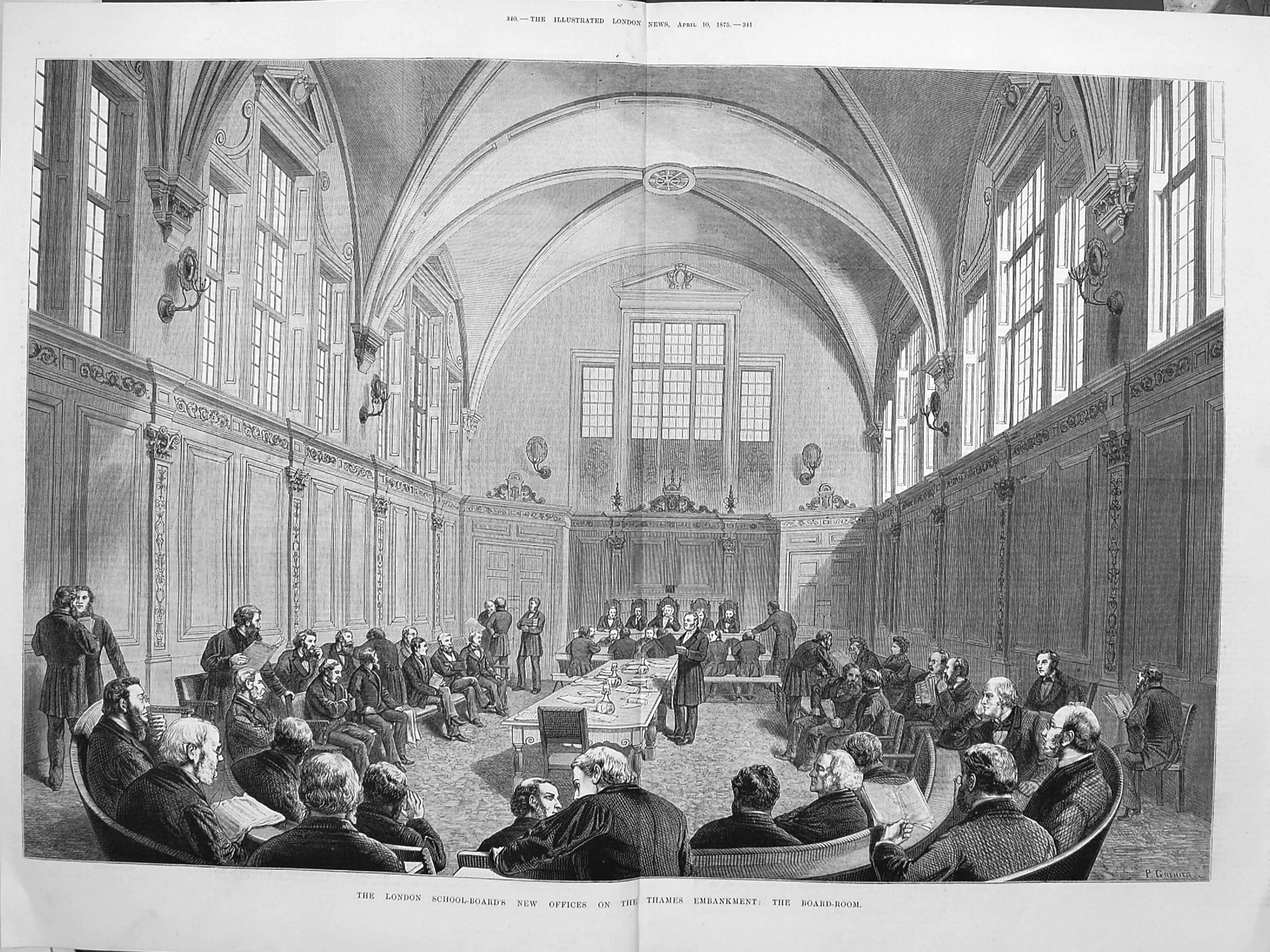 Original Old Antique Print 1875 London School Board Thames Embankment Boa 19th