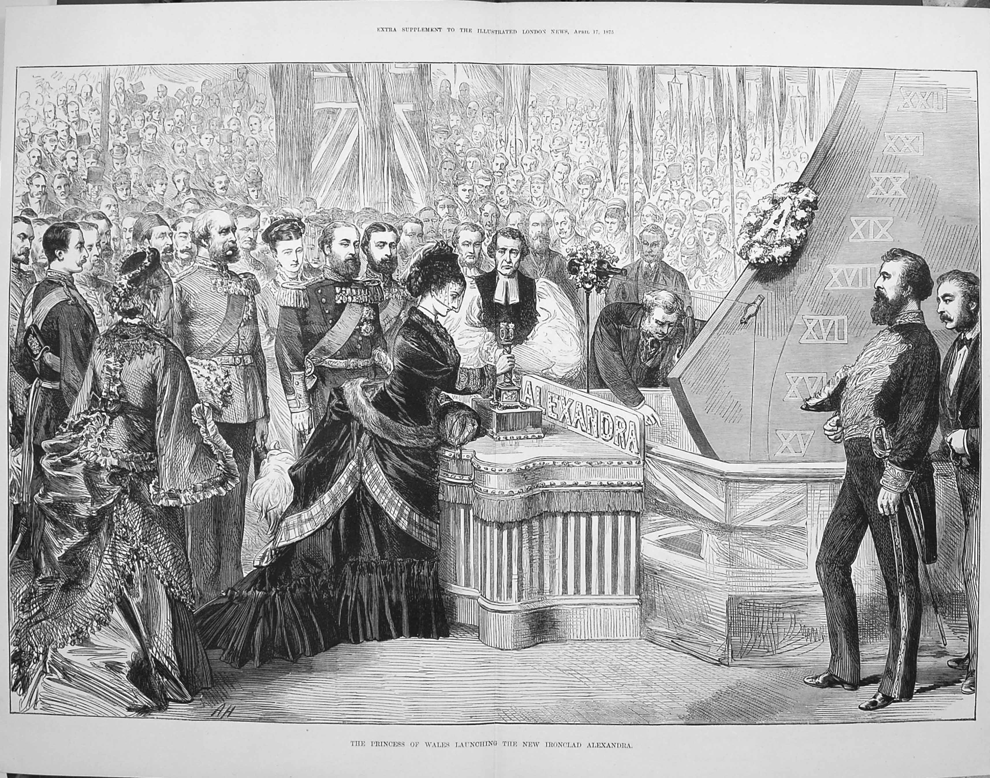 Antique Print *3248 1875 Princess Wales Launching Ironclad Ship Alexandra
