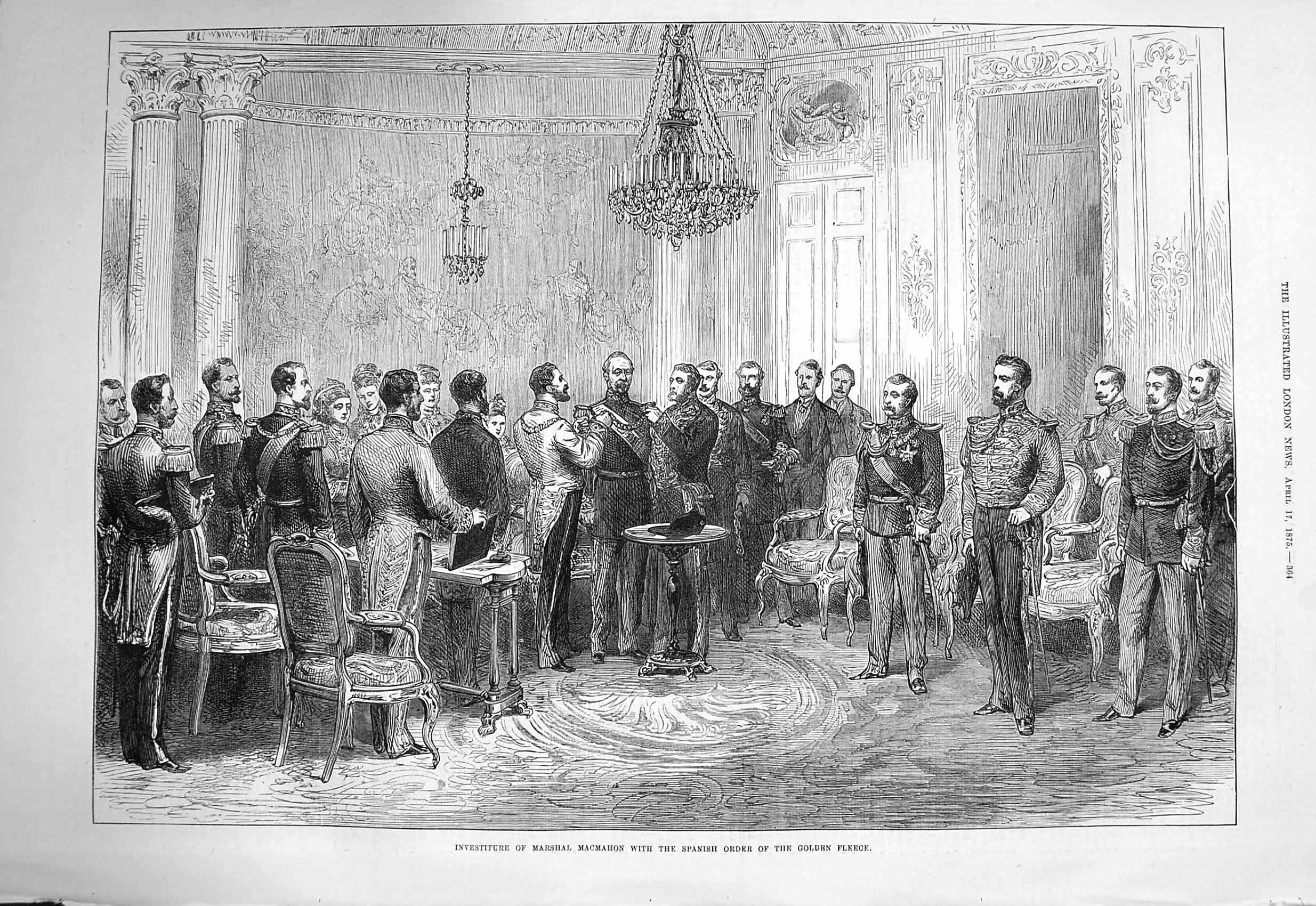 Original Old Antique Print 1875 Investiture Marshal Macmahon Order Gen Fleece