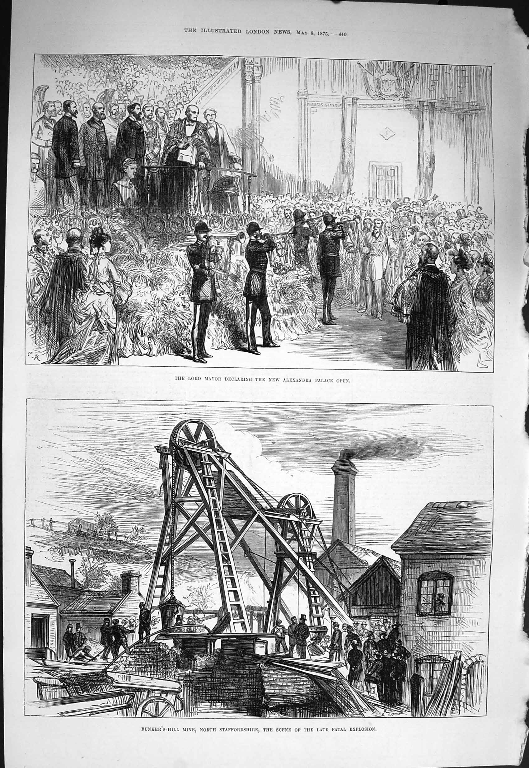 Original Old Antique Print 1875 Mayor Alexandra Palace Bunker'S-Hill Co 19th