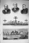 Old Antique Print 1875 Henry Allsopp George Elliot Boat Race Bangkok Siam 19th