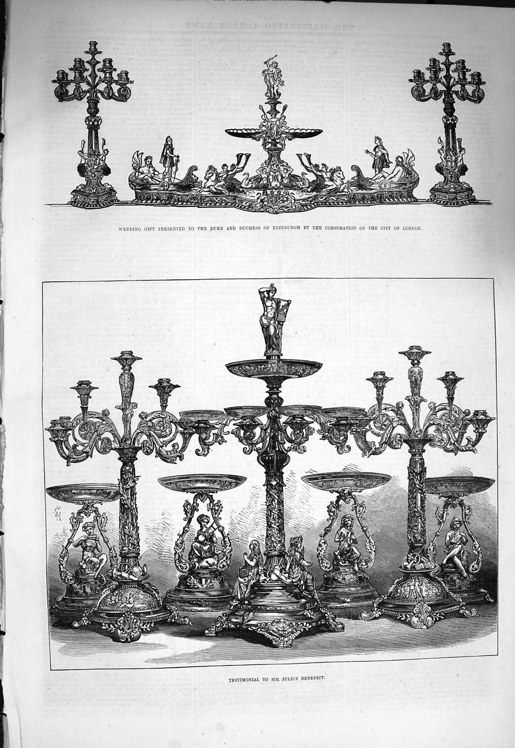 Original Old Antique Print 1875 Testimonial Julius Benedict Gift Duke Edinburgh