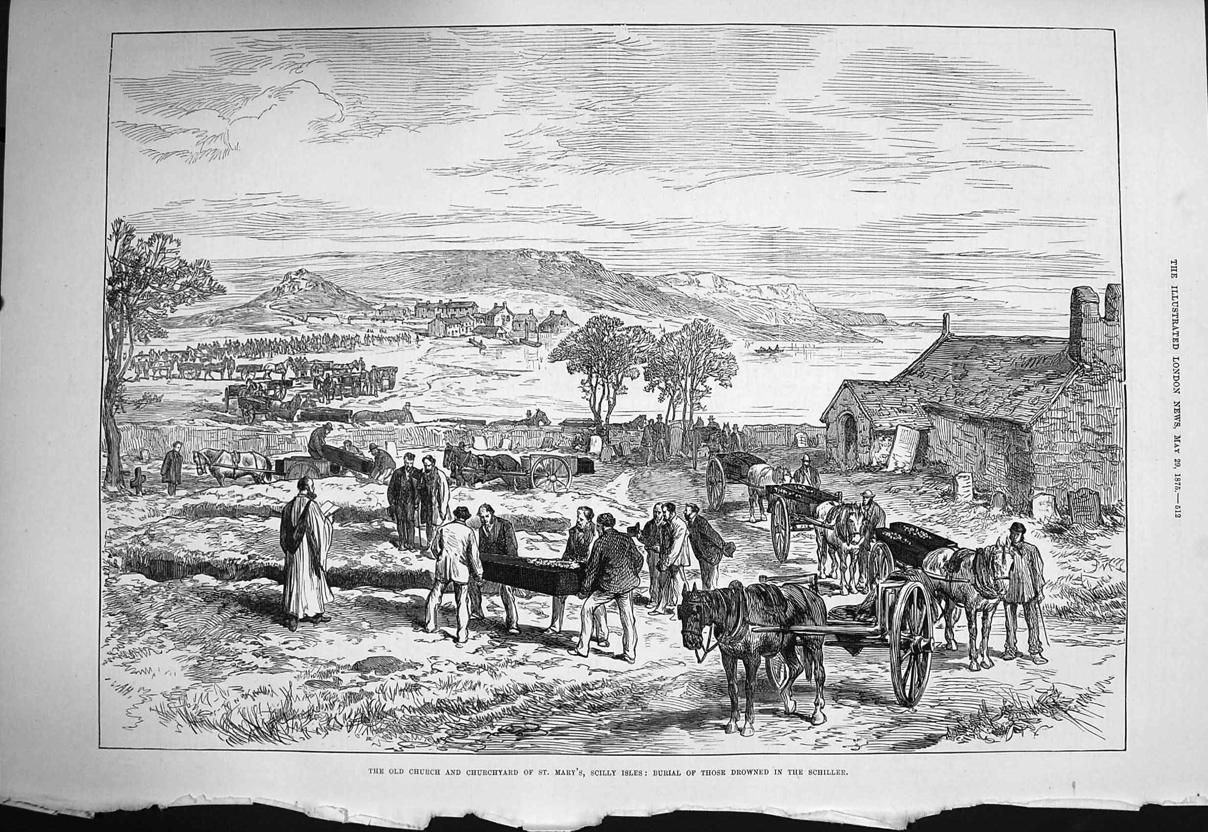 Antique Print *3239 1875 Church Churchyard St. Mary'S Scilly Isles Schiller