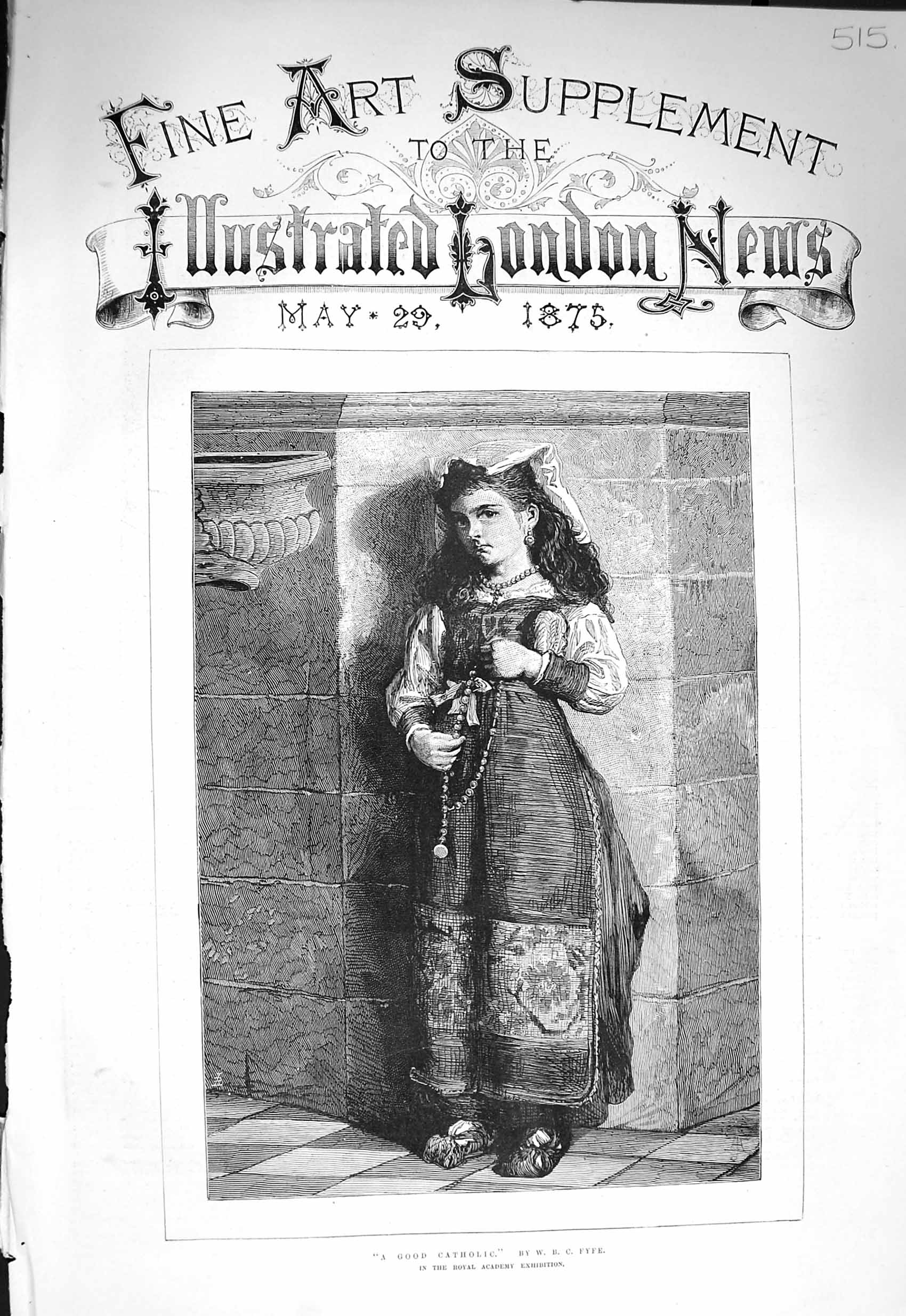 Original Old Antique Print 1875 Portrait Good Catholic Girl Dress Fine Art Fyfe