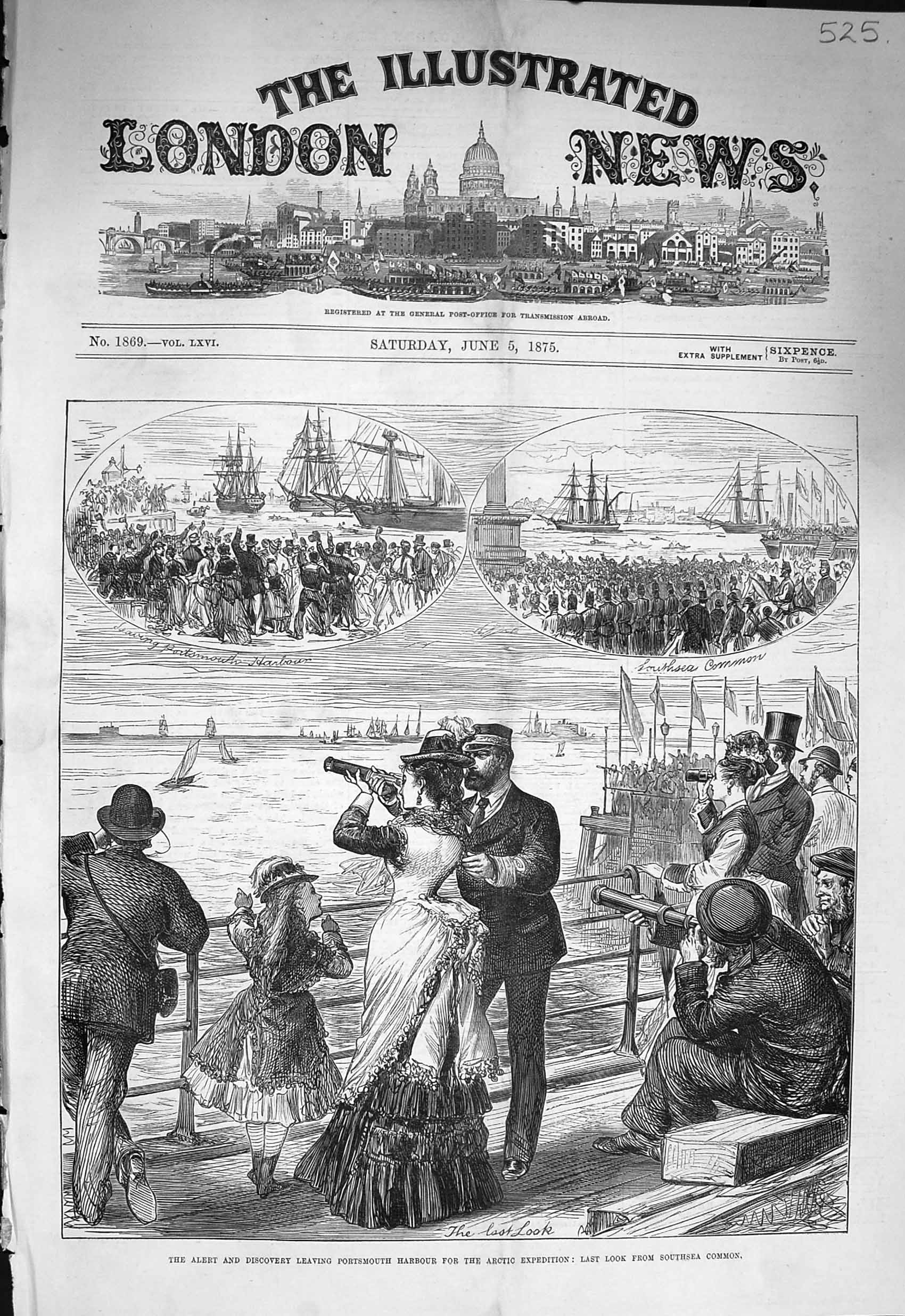 Old Antique Print 1875 Ships Alert Discovery Portsmouth Hodson Arctic Men 19th