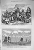 Original Old Antique Print 1875 Civil Guards Knin Dalmatia Admiral Kepel Ships