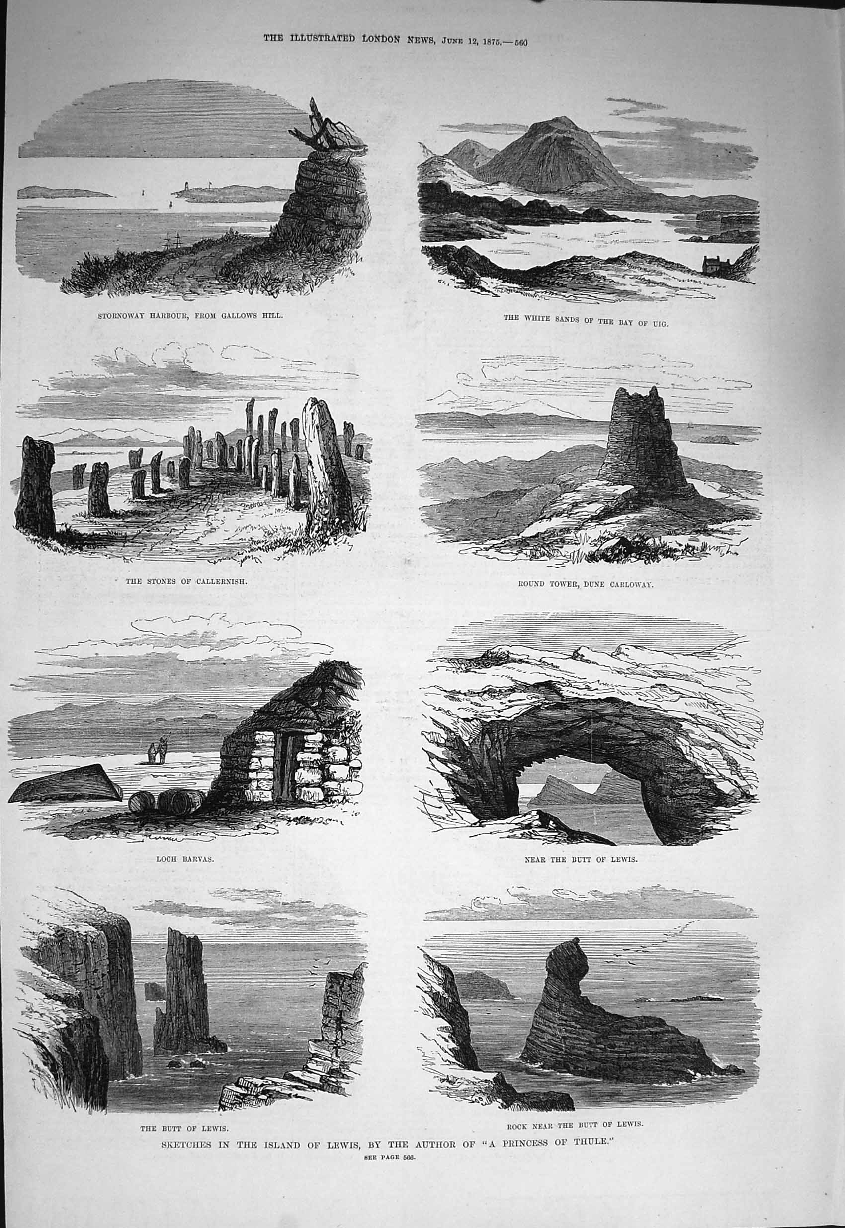 Original Old Antique Print 1875 Island Lewis Dune Carloway Stornoway Victorian