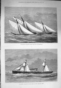 Old Antique Print 1875 Cutter-Match Thames Yacht Club Haytian Steam Ship 19th
