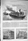 Original Old Antique Print 1875 Manchester Clubhouse Dental Hospital Pyroleter