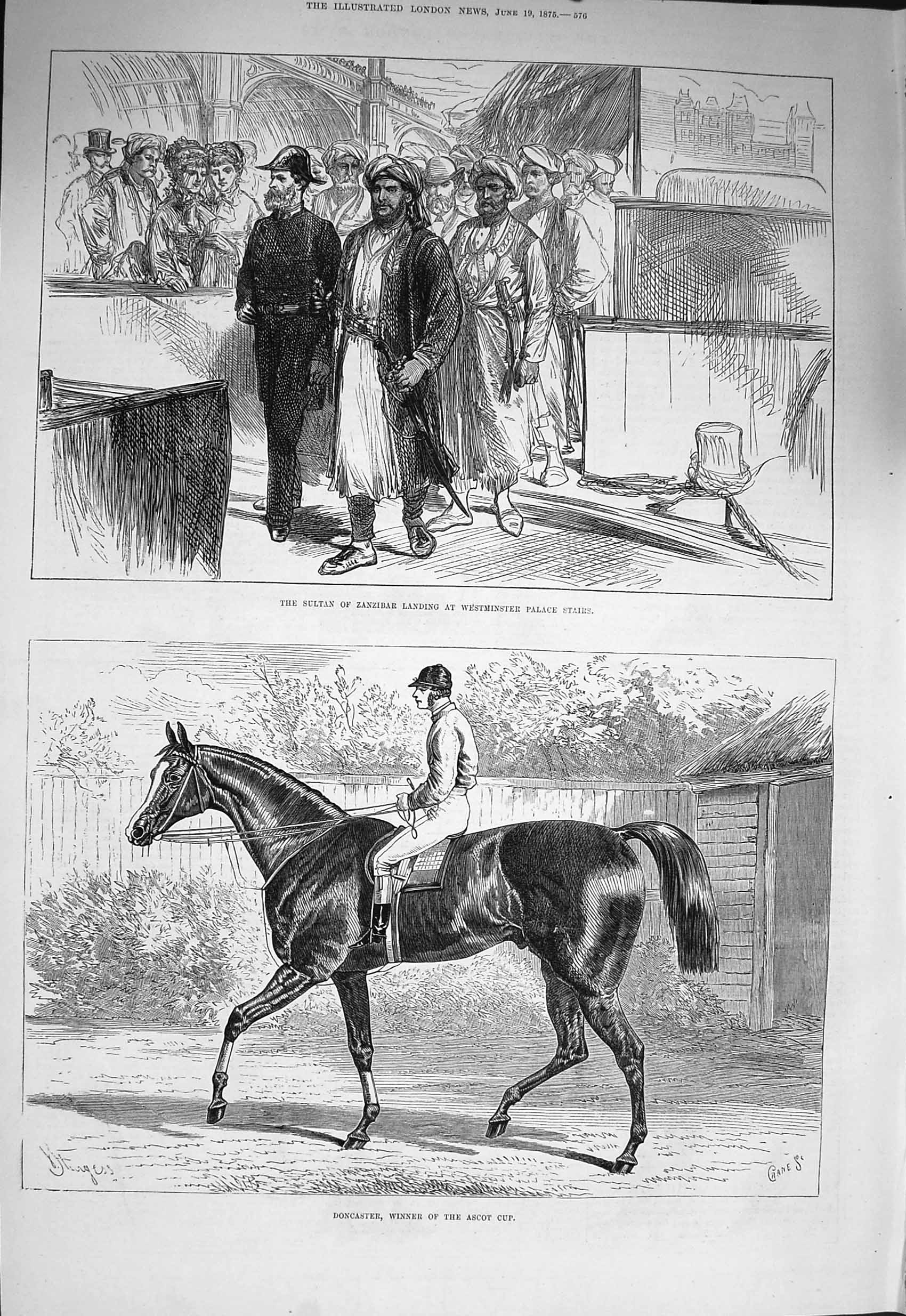 Original Old Antique Print 1875 Sultan Zanzibar Westminster Palace Horse Do 19th