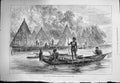 Original Old Antique Print 1875 Voyage Challenger Village Humbt Bay New Guinea