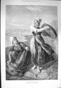 Original Old Antique Print 1875 Scene Winnowing Ladies Agriculture Chester 19th