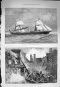 Antique Print *3317 1875 Portuguese Ship Africa Fire Dublin Sappers Whisky