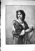 Original Old Antique Print 1875 Potrtrait Beautiful Lady Fatima Woman Victorian