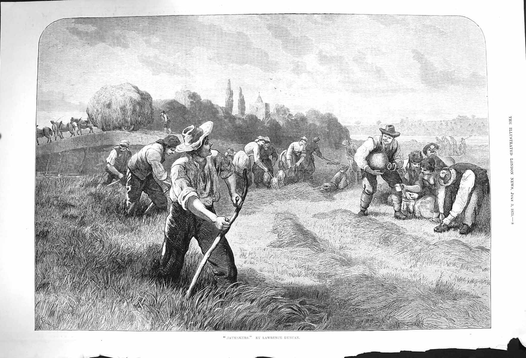 Original Old Antique Print 1875 Haymakers Agriculture Farming Duncan Victorian